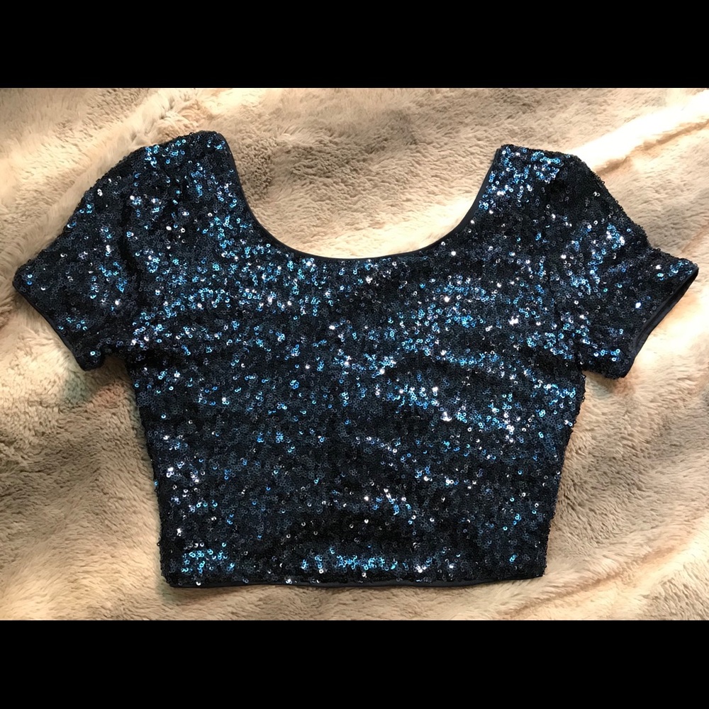 Blue Sequin Crop Top